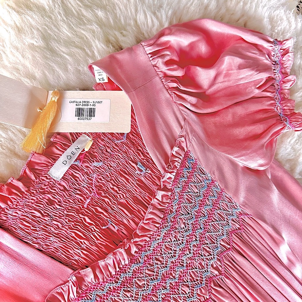 ✨🌸🍧DÔEN ‘Castalia’ Silk Embroidered Smocked Maxi Dress Sunset Pink XS✨ - Picture 15 of 17